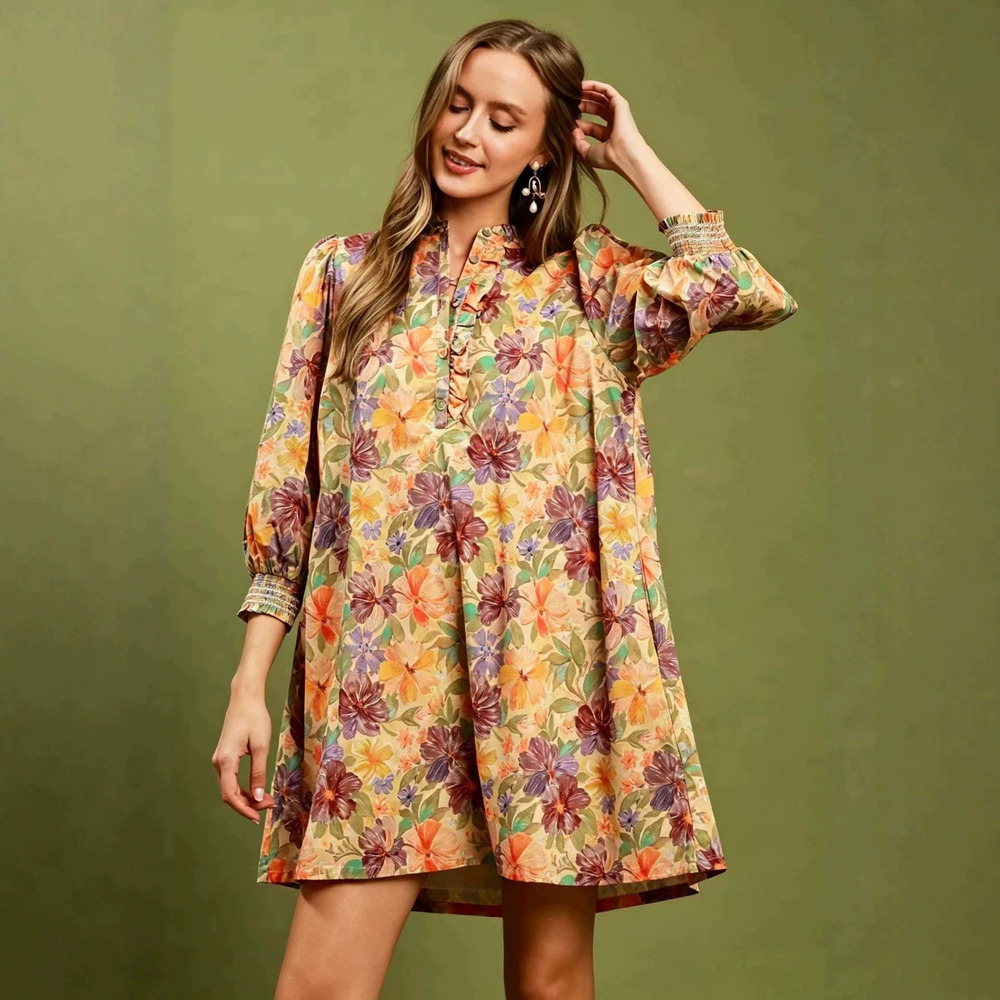 Forever 21 Summer Casual Artsy Retro Floral Print Loose Dress